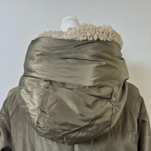 DRESS FORUM LOS ANGELES SMALL GREEN BEIGE ZIP UP PUFFER WINTER JACKET - Picture 3 of 7